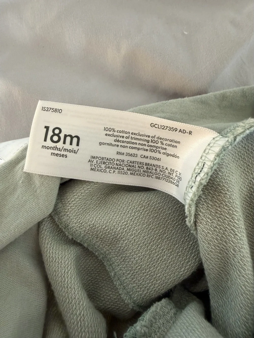 Carter's Light Green Bunny Embroidered Sleeveless Cotton Overall 18M Easter